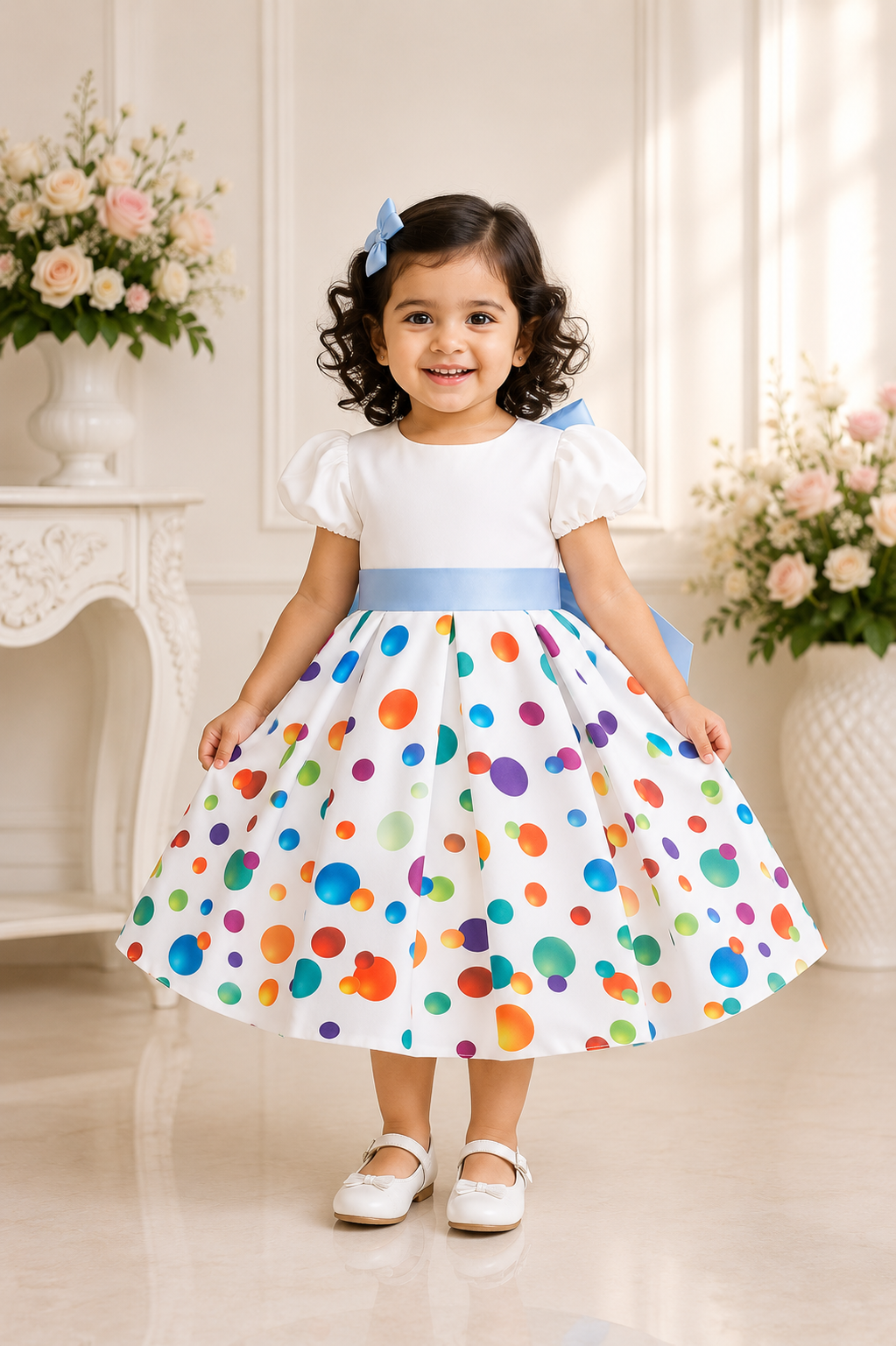 Pastel floral print flower girl party dress for girls