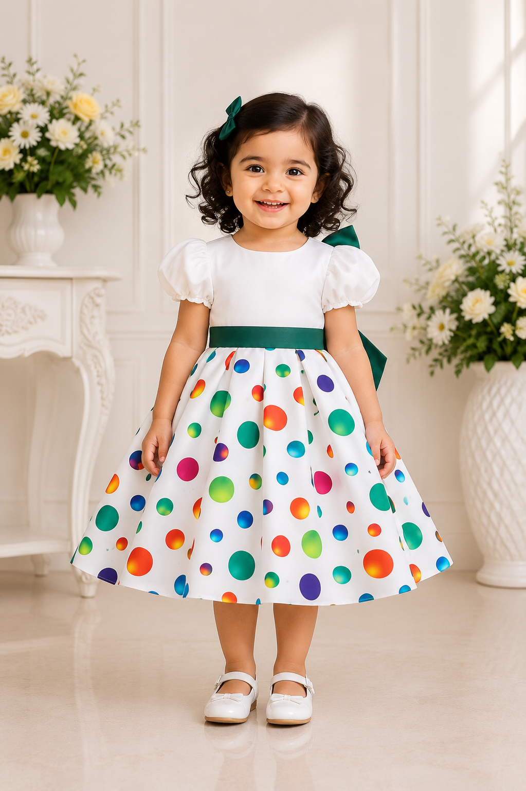 Multicolor floral print flower girl party dress for girls