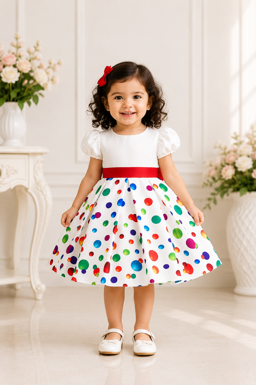 Floral print flower girl party dress for girls with concealed zip
