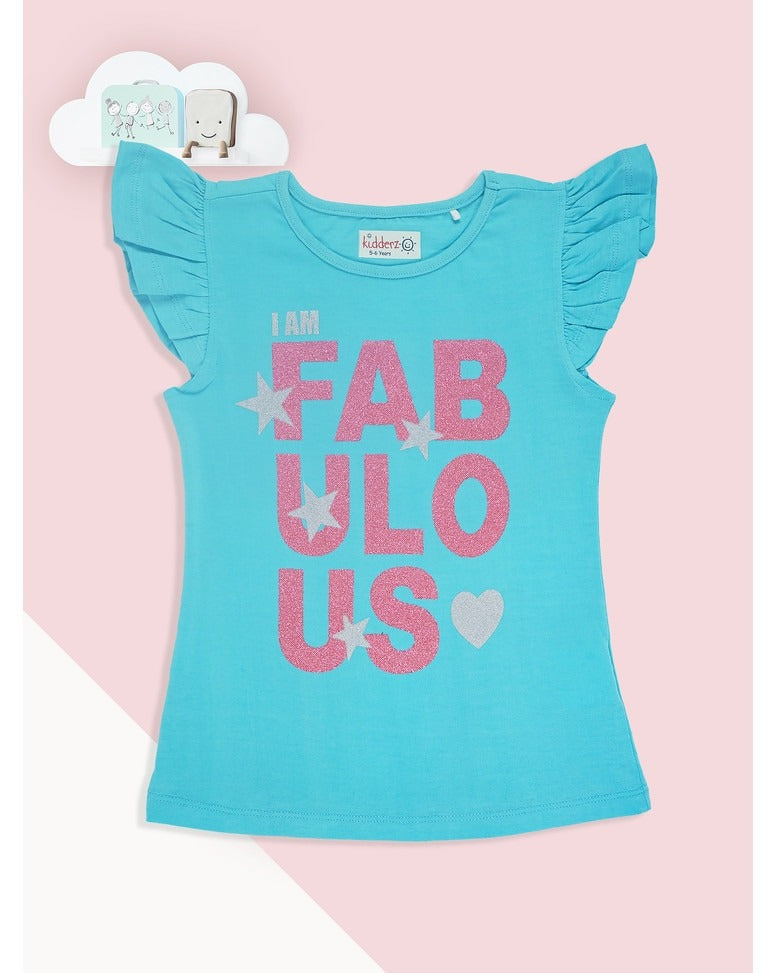 Turquoise Blue Girls T-Shirt – I Am Fabulous Glitter Print - Inayah Fashion