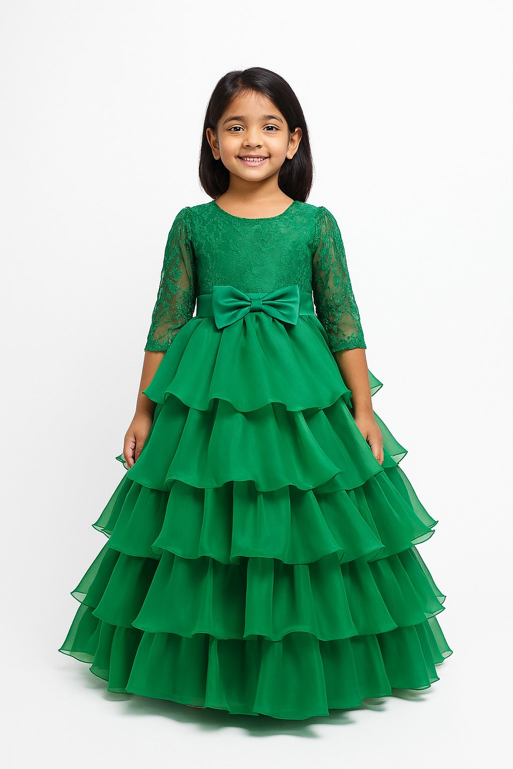 Emerald Elegance Gown – Royal Charm for Your Little Princess - Inayah Fashion