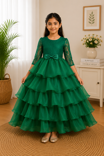 Emerald Elegance Gown – Royal Charm for Your Little Princess