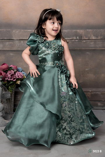 Girls Emerald Green Designer Princess Gown-Birthday dress for girls