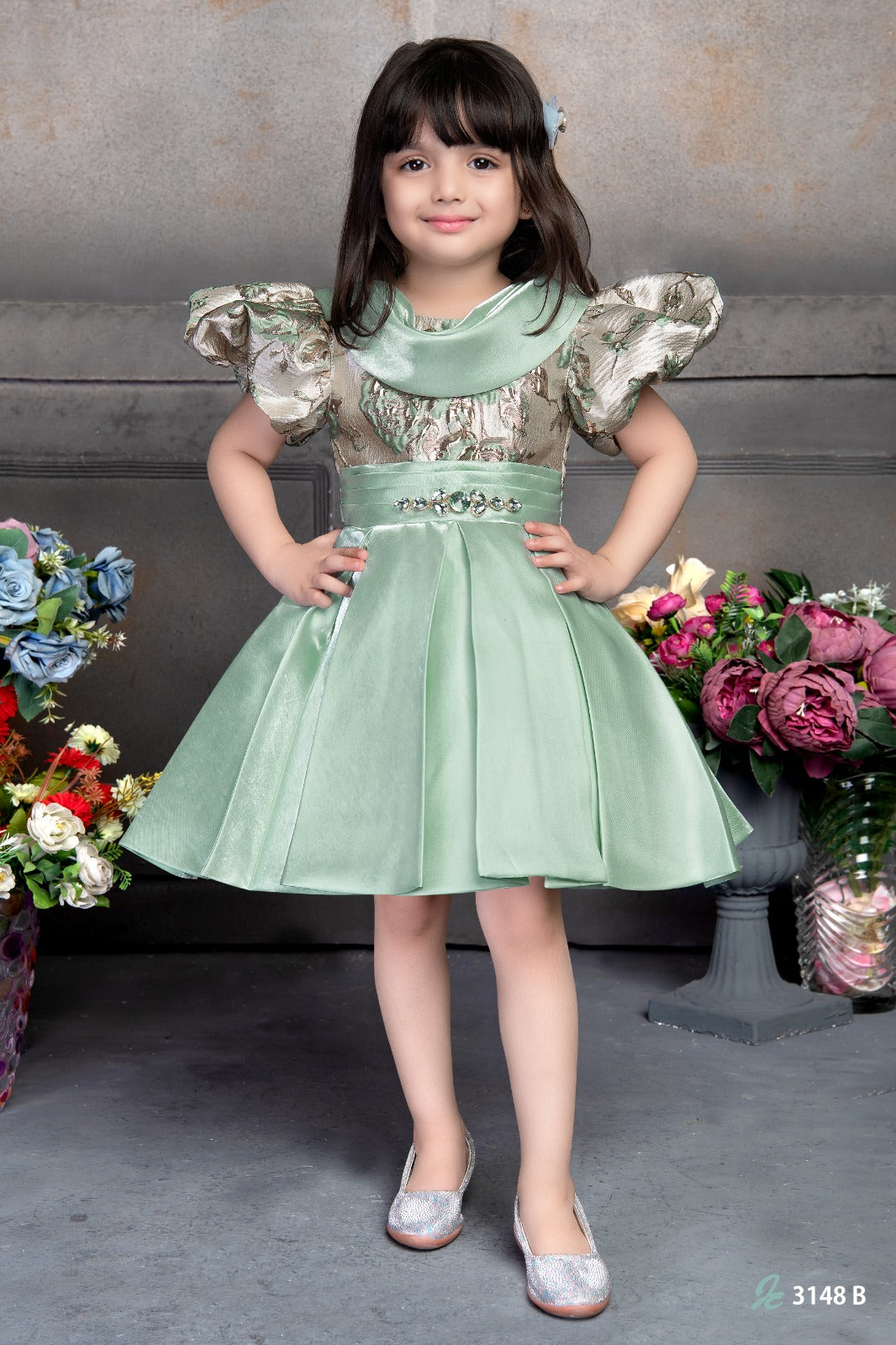 Elegant Multi Layered Party wear Applique Sleeveless Party Dress - Inayah Fashion