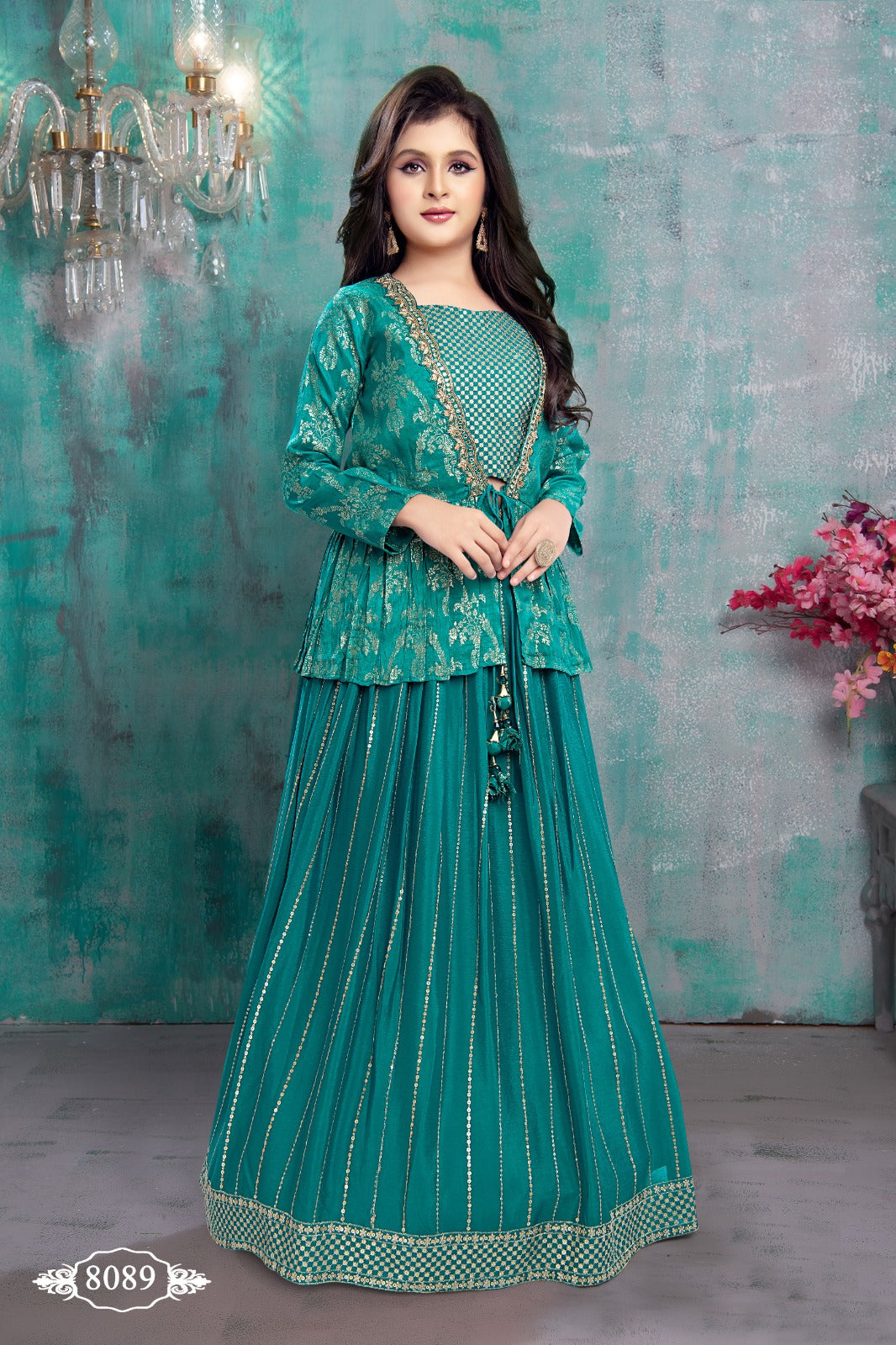 Regal Teal Embroidered Peplum Gown with Dupatta - Inayah Fashion