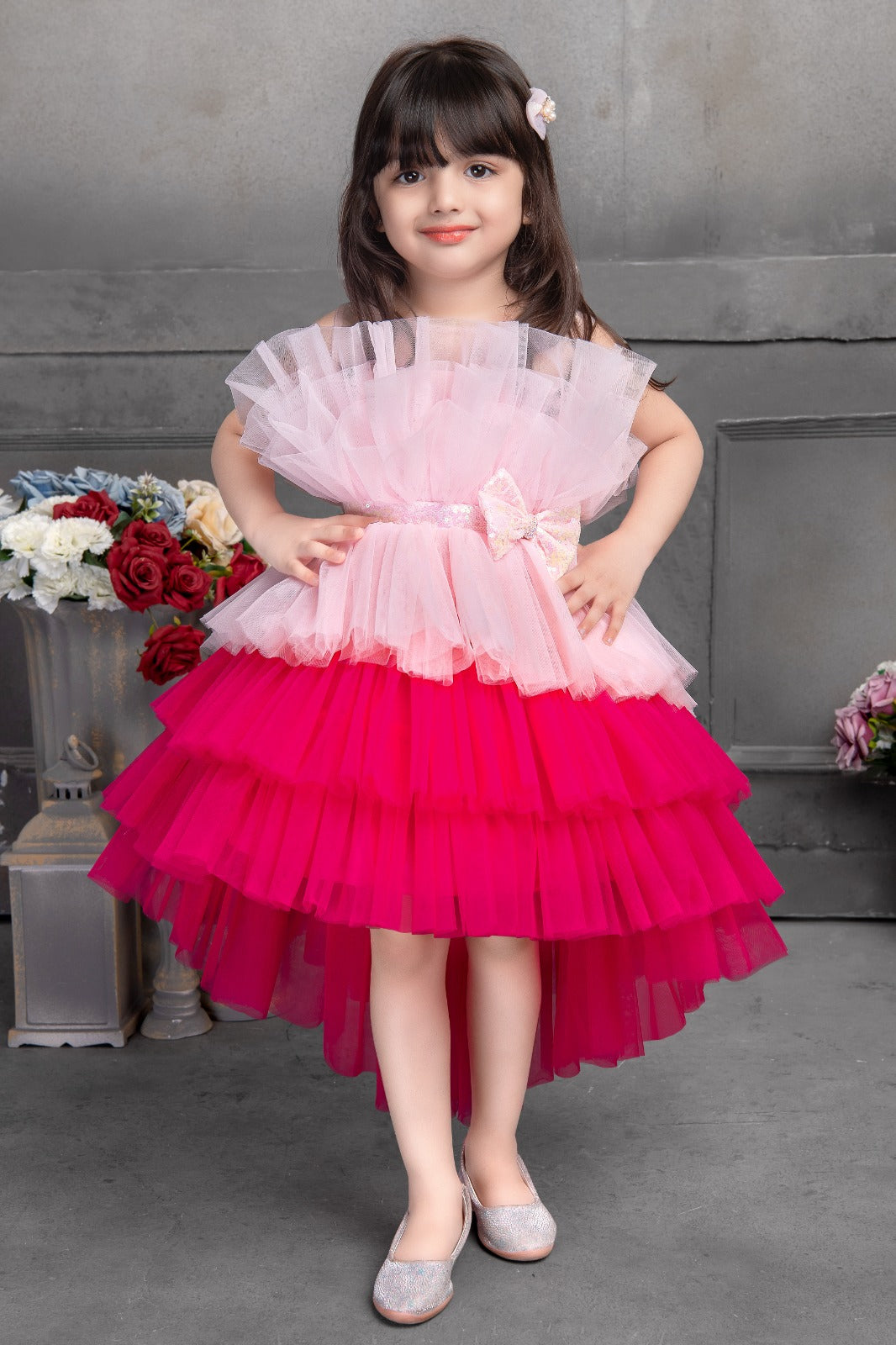 Premium Designer Ruffle Tulle High-Low Party Dress for Girls - Inayah Fashion