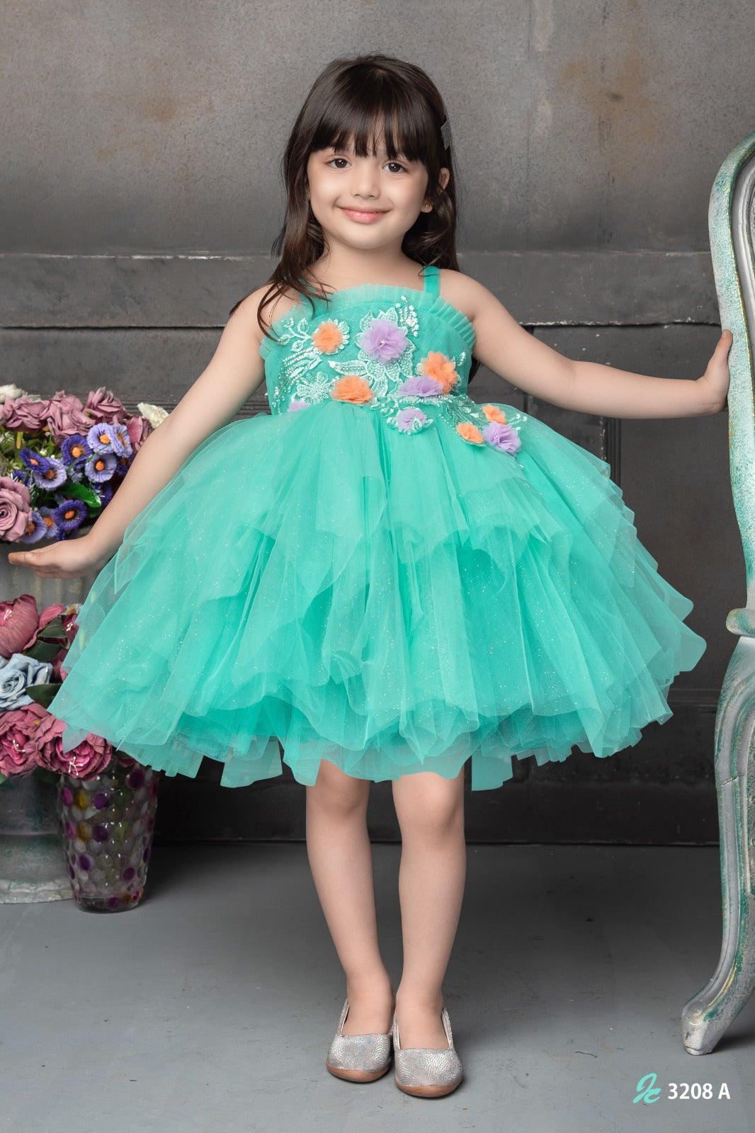 Elegant Multi Layered Party wear Applique Sleeveless Party Dress - Inayah Fashion