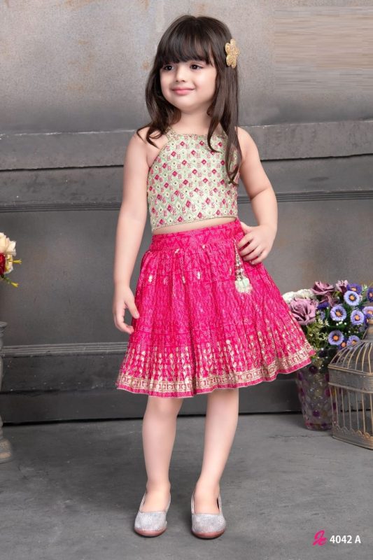 Pink and Green Traditional Lehenga Choli for Girls – Festive Wear - Inayah Fashion