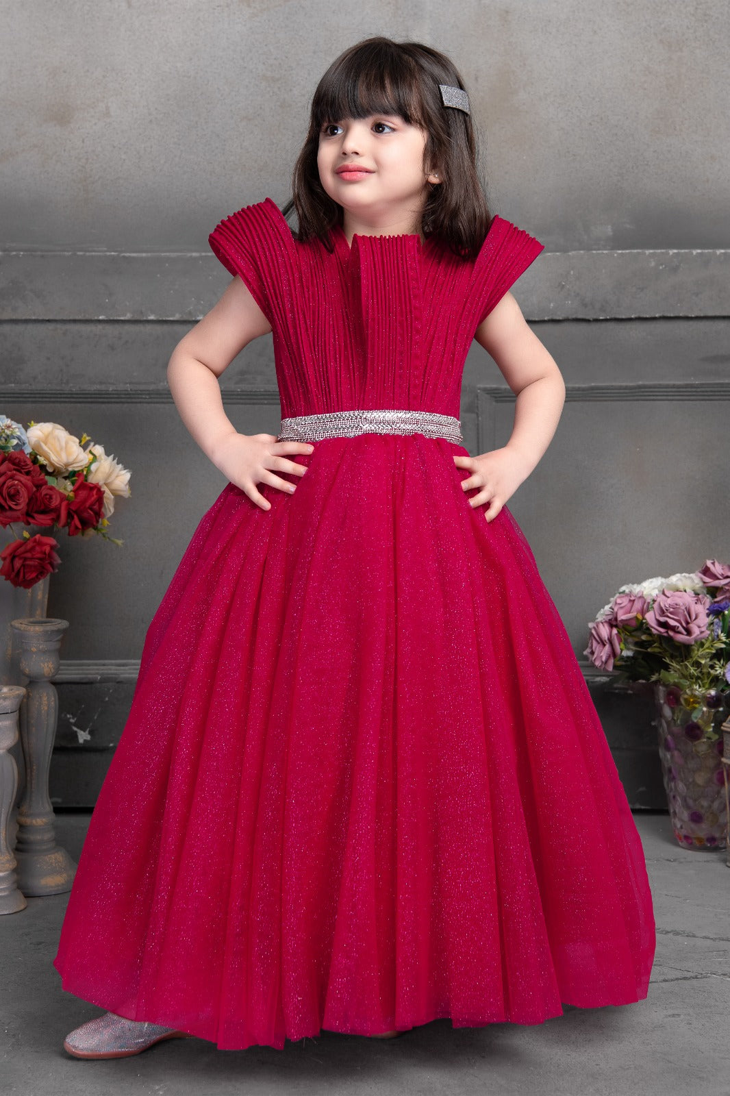 Rani Pink Party Occassion Floral Applique Layered Dress - Inayah Fashion