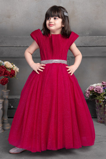 Rani Pink Party Occassion Floral Applique Layered Dress - Inayah Fashion