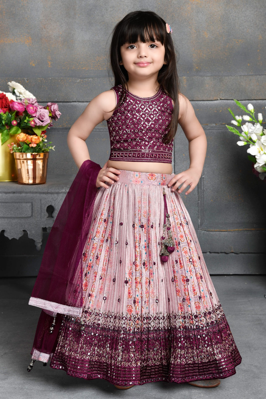 Regal Plum Lehenga Set for Girls - Inayah Fashion