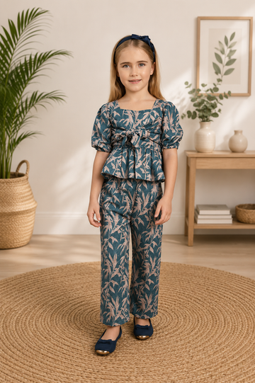Enchanted Autumn Whispers: Elegance in Teal and Coral Two piece set