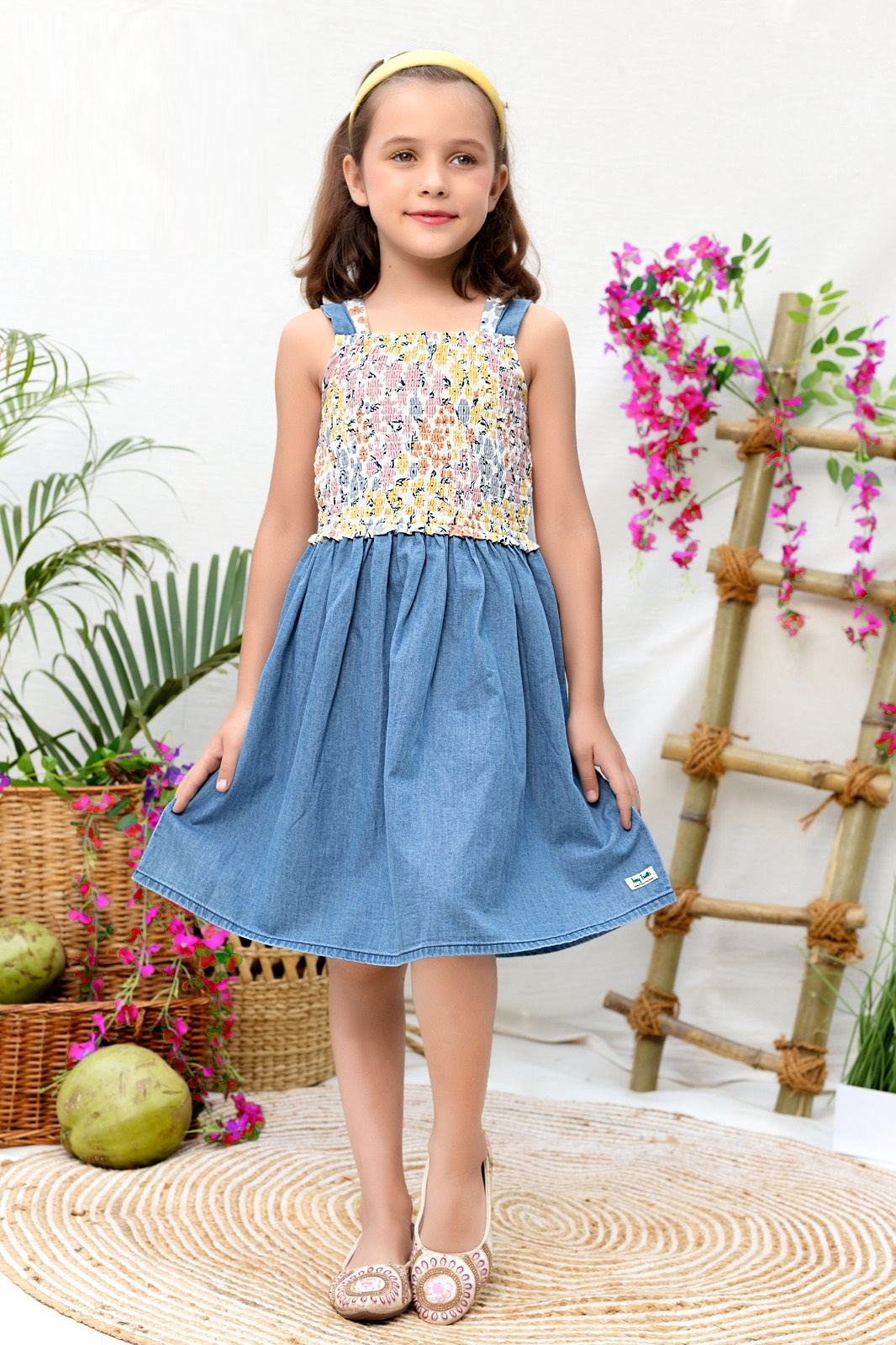 Sunshine &amp; Bloom Dress - a celebration of Sunny Meadow Embroidered Denim Dress - Inayah Fashion
