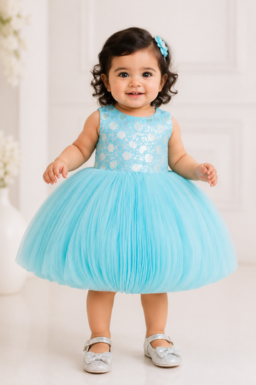 Aqua Dream Bubble Skirt Dress with Sequin Hearts