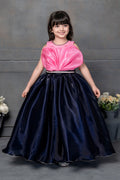 Blush Petal Girls' Designer Gown – Pink & Navy Blue Party Dress - Inayah Fashion