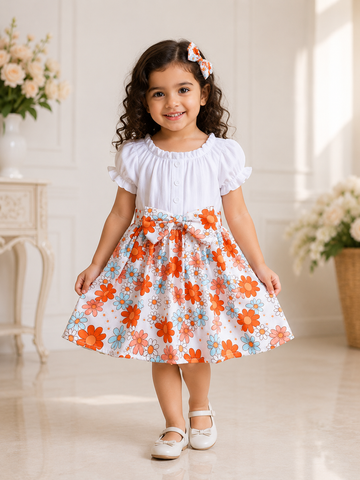 Sunny Bloom Baby Girl Frock Set with Matching Floral Headband