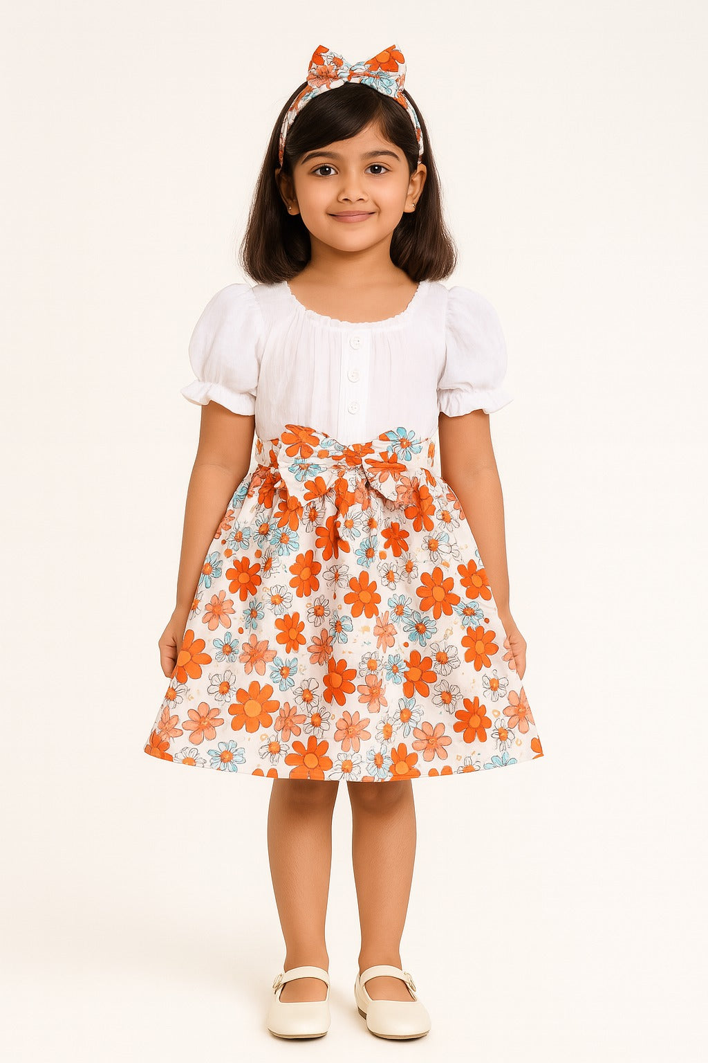 Sunny Bloom Baby Girl Frock Set with Matching Floral Headband - Inayah Fashion
