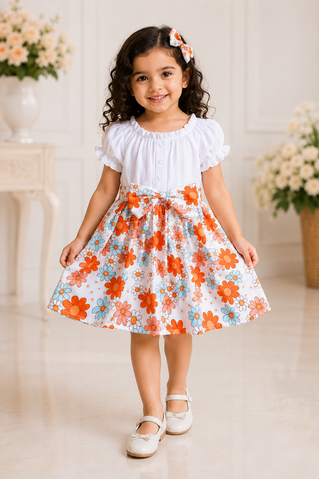 Sunny bloom baby girl frock set with matching floral headband
