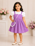 Purple floral print baby girl dress set with puff-sleeve white top