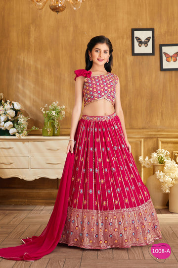 Girls’ Rani Pink Embroidered Lehenga Choli with Dupatta