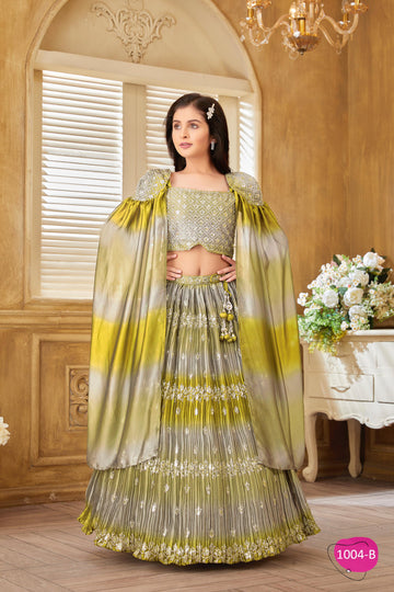 Olive Ombre Cape Lehenga Set