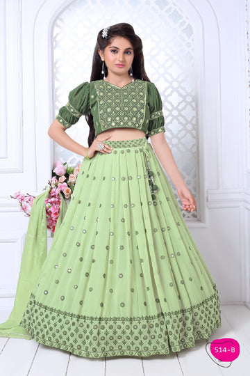 Elegant Light Green Embroidered Lehenga Choli for Girls – Designer Traditional Outfit with Mirror Work - Inayah Fashion
