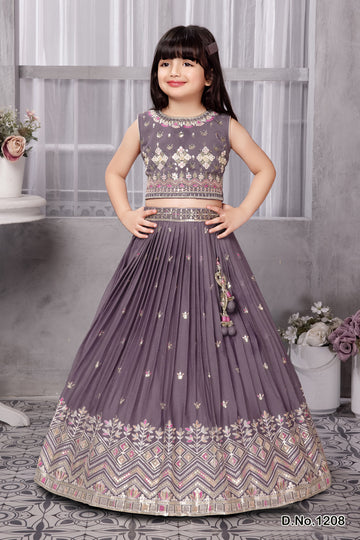 Girls Designer Mauve Embroidered Lehenga Choli