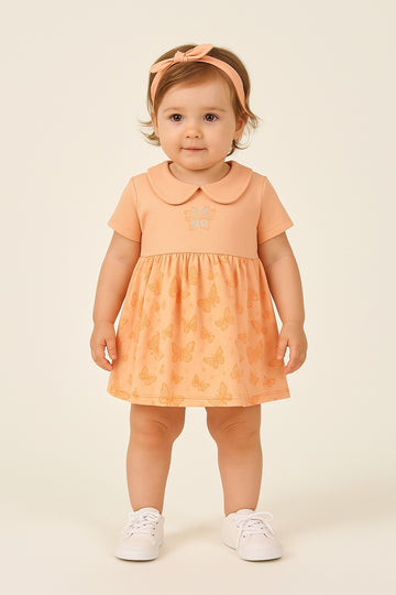 Butterfly Dreams Baby Girl Cotton Frock with Peter Pan Collar – Embroidered Bodice - Inayah Fashion