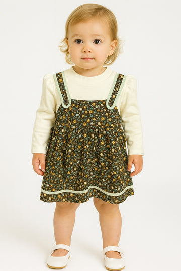 Baby girls floral suspender dress with cream top