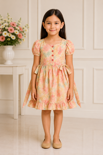 Pastel Floral Cotton Dress – Soft & Stylish Everyday Look-Festive dress for girls