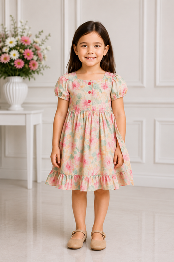 Girls pastel floral cotton playful day dress