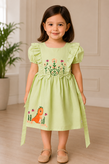 Mint Garden Embroidered Cotton Dress for Girls-Summer wear for kids