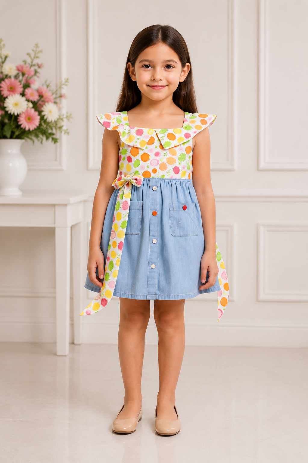 Girls candy print ruffle frock dress