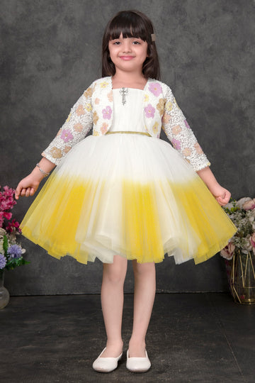 Yellow Blossom Party Frock with Floral Sequin Jacket – Premium Kids Collection