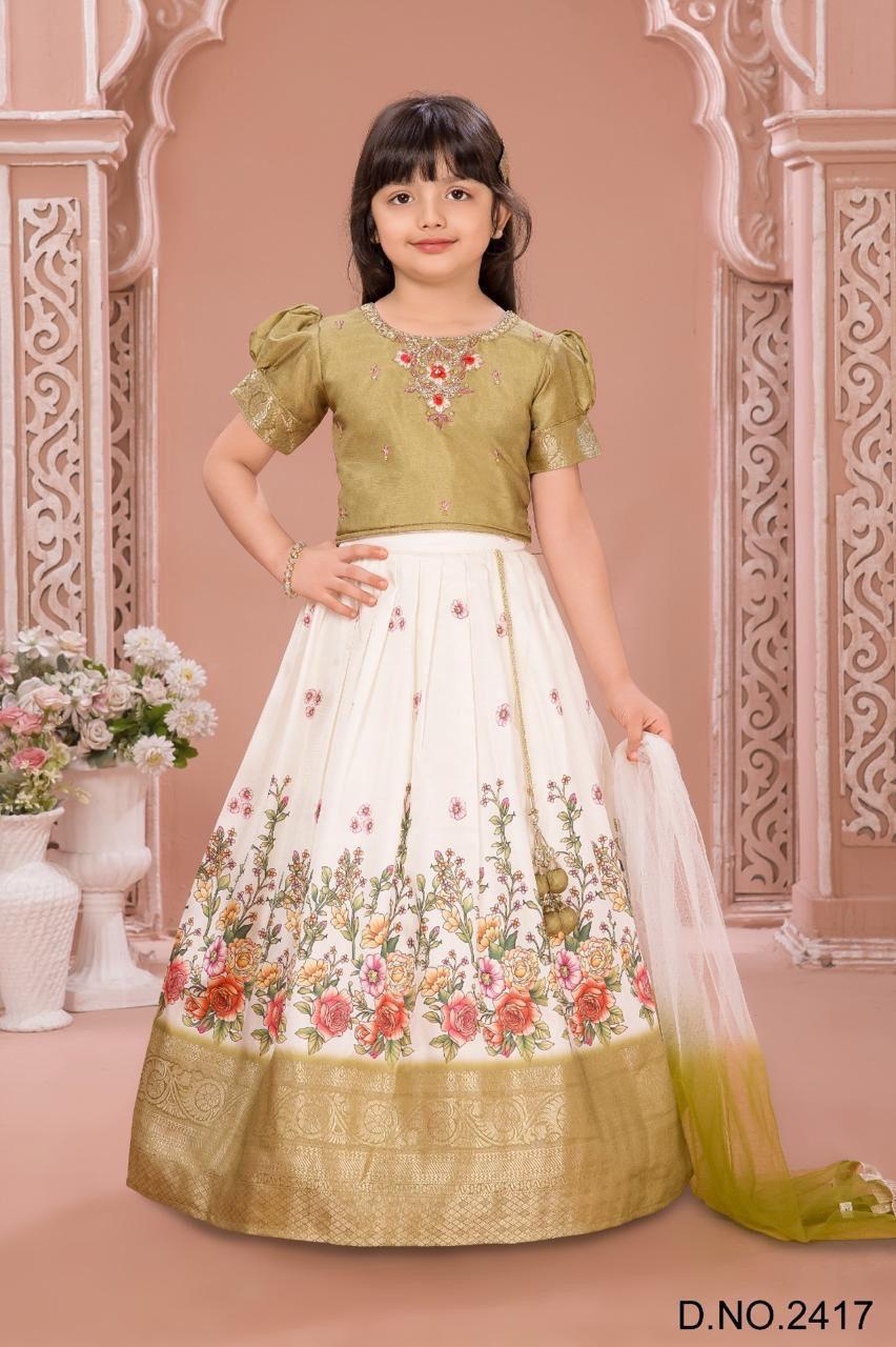 Olive Green and Cream Floral Embroidered Lehenga Set Birthday dress