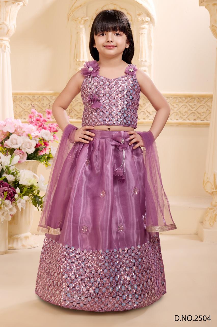 Lavender Sequin Embellished Lehenga Set with Floral Detailing