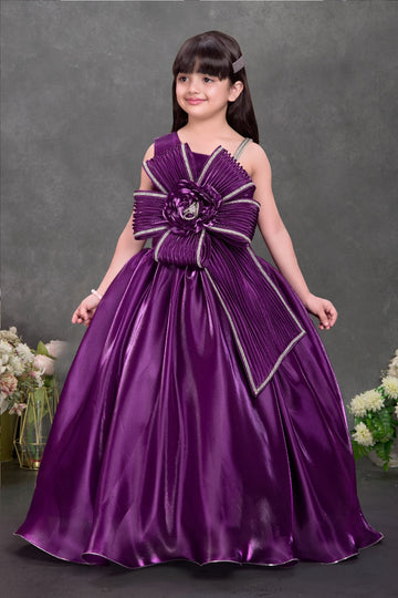 luxury designer dresses for girl child Deep Purple Satin Gown for Girls