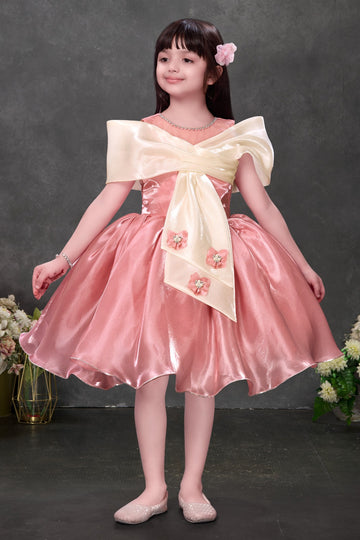 Peach Shimmer Party Wear Dress for Girls | Luxury Kids Dress