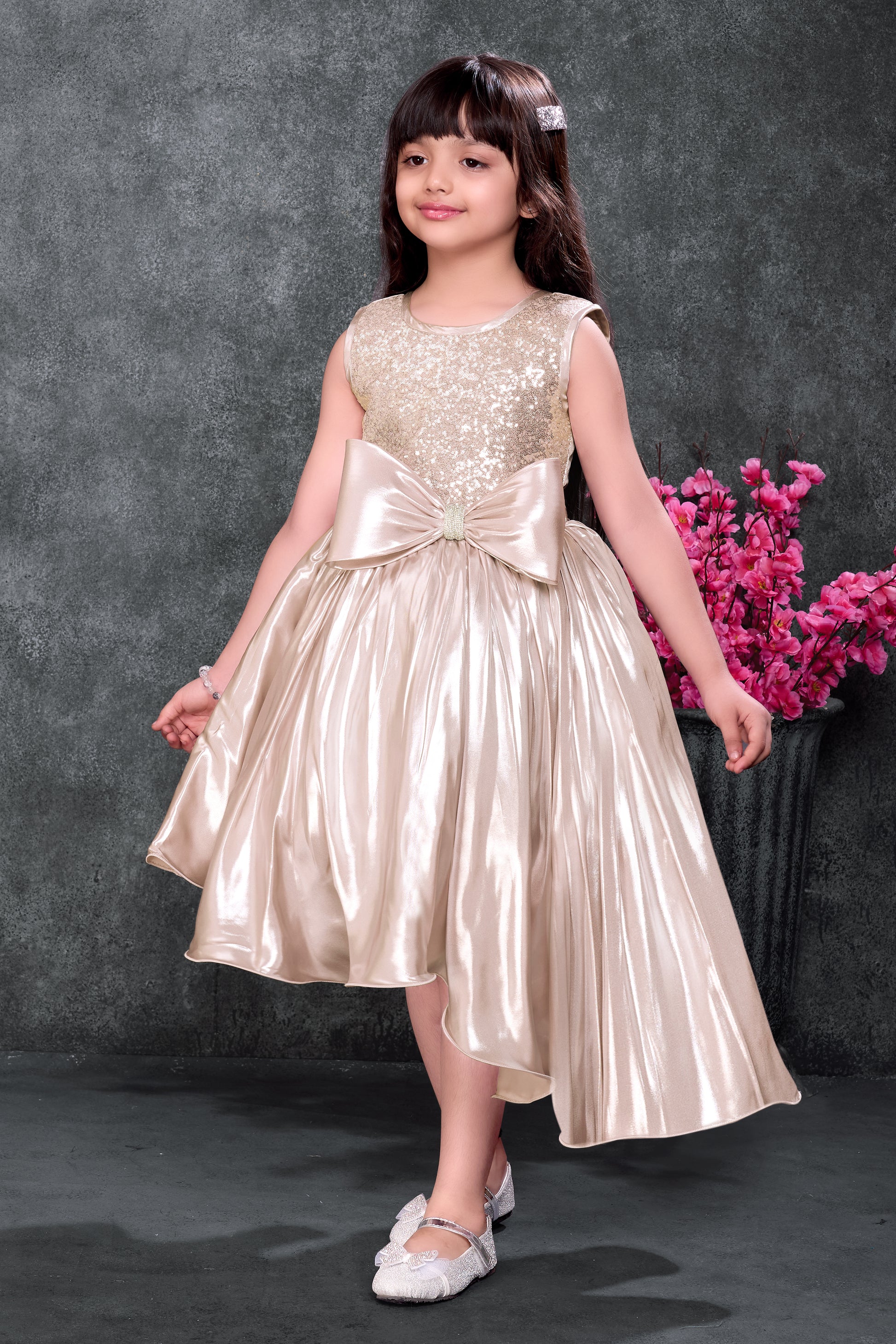Girls champagne gold high-low party dress