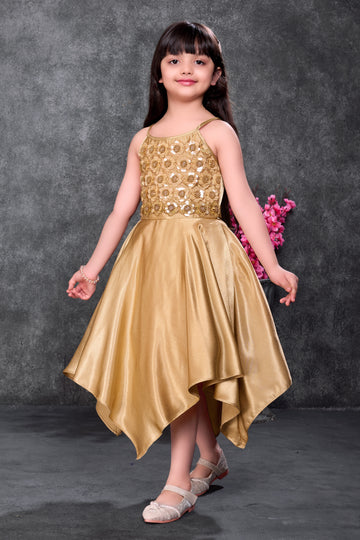Golden Sparkle High-Low Party Dress for Girls with Sequin Bodice
