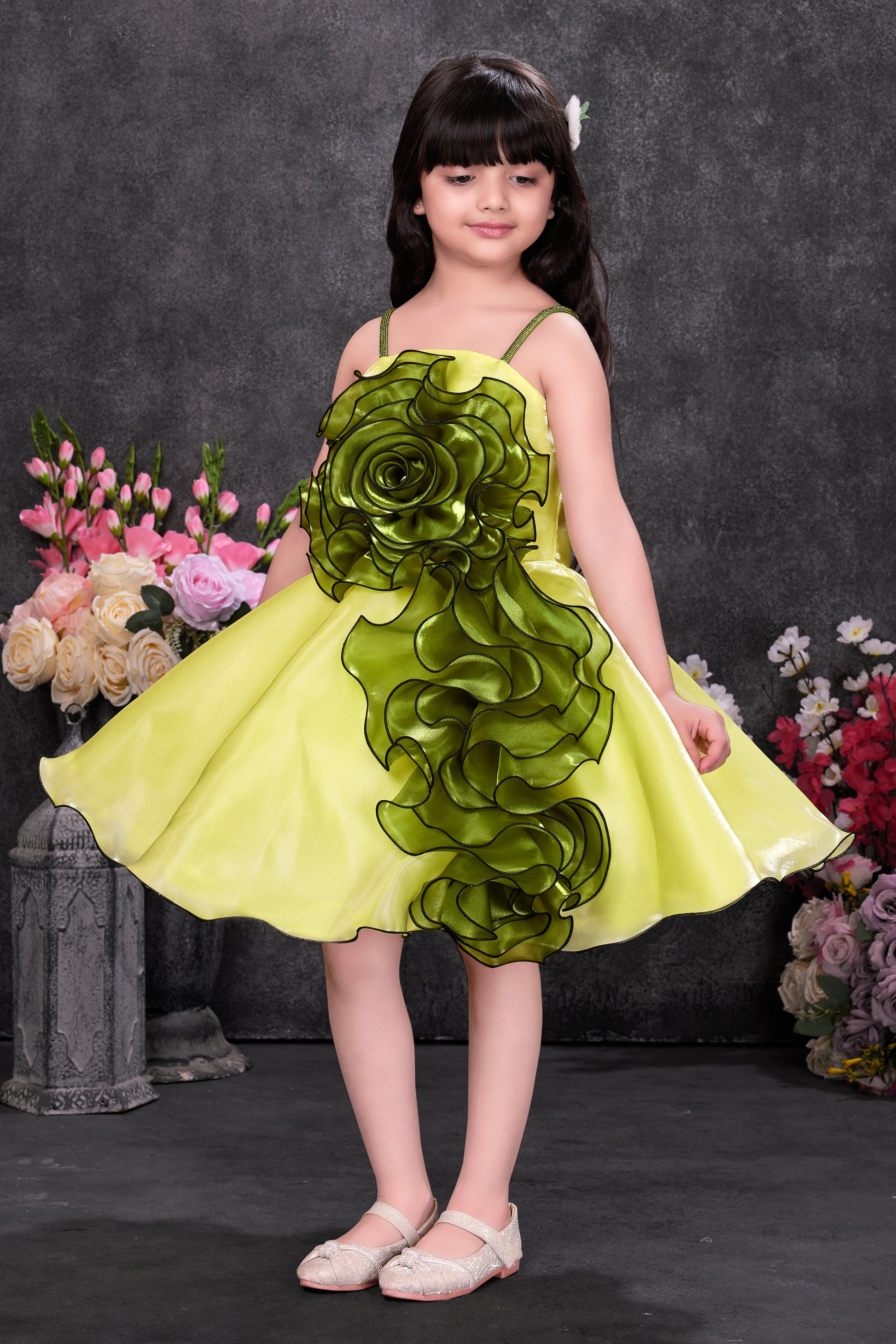 Girls Lime Green Floral Designer Party Dress-A fresh pop of color with a designer twist-festive dresses for girls Girls Lime Green Floral Designer Party Dress-A fresh pop of color with a designer twist-festive dresses for girls