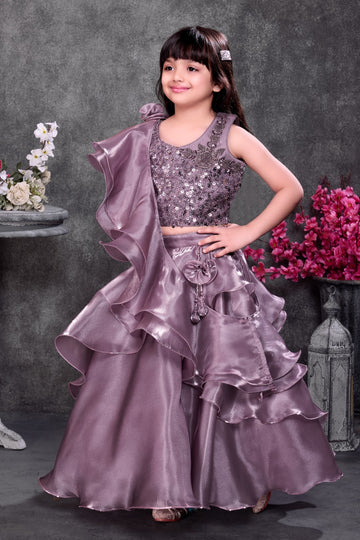 Lavender Luxe Ruffle Lehenga Set for Girls-partywear dress for girls