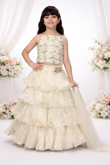Ivory Blossom Designer Lehenga Set for Girls-Premium partywear for girls