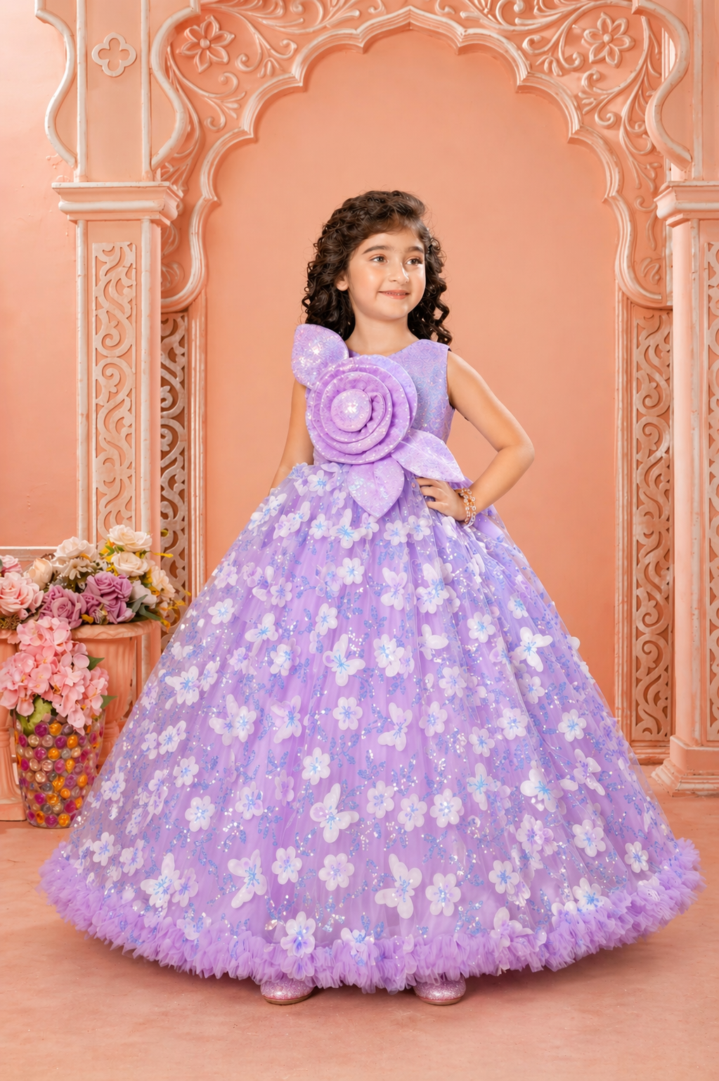 Lavender bloom designer princess gown for girls