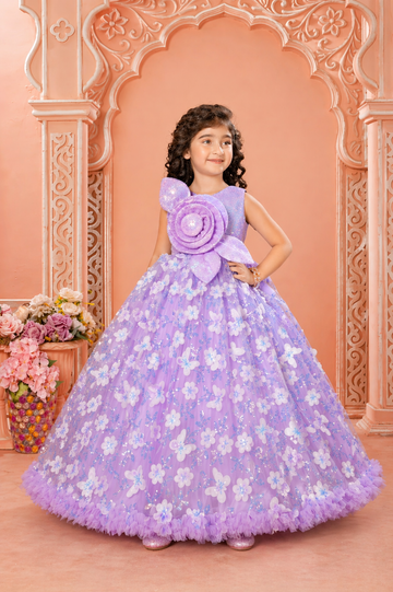 Lavender bloom designer princess gown for girls