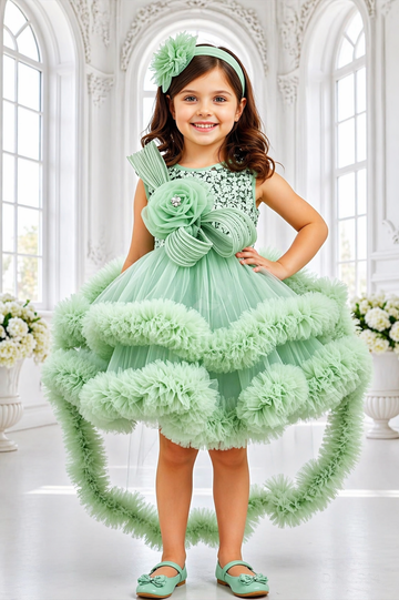 Mint Green Couture Ruffle  Birthday Party Dress for Girls