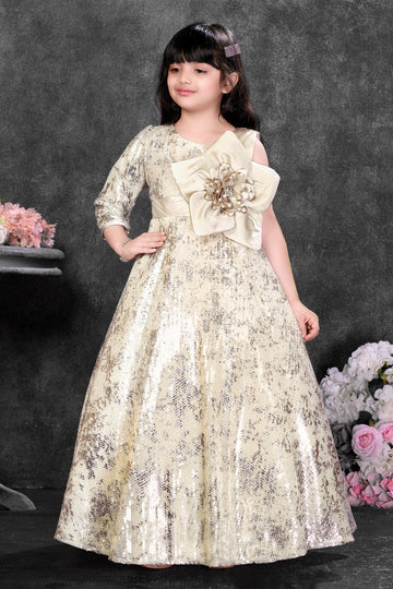 Luxury Gold Sequin One-Shoulder Party Gown for Girls-premium gold sequin gown for girls