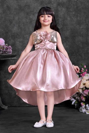 Rose gold high-low princess party dress for girls