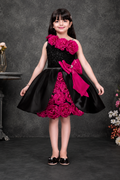 Girls black and fuchsia floral party dress with statement bow