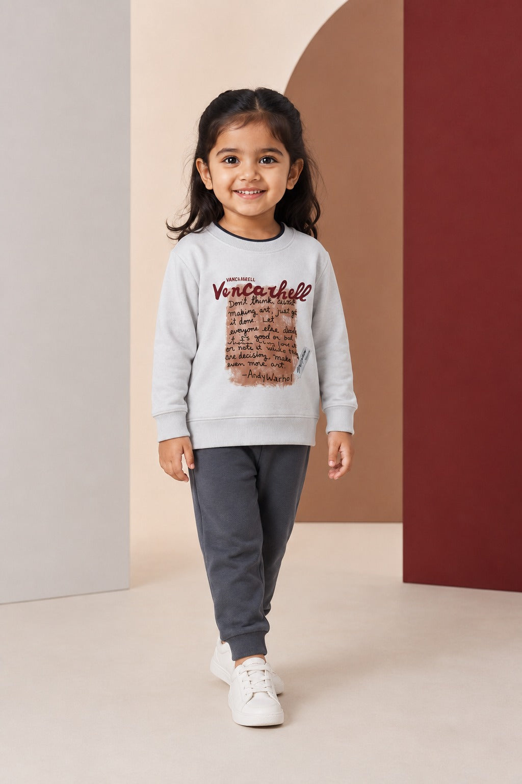 Girls Light Grey Script-Print Sweatshirt & Charcoal Jogger Set
